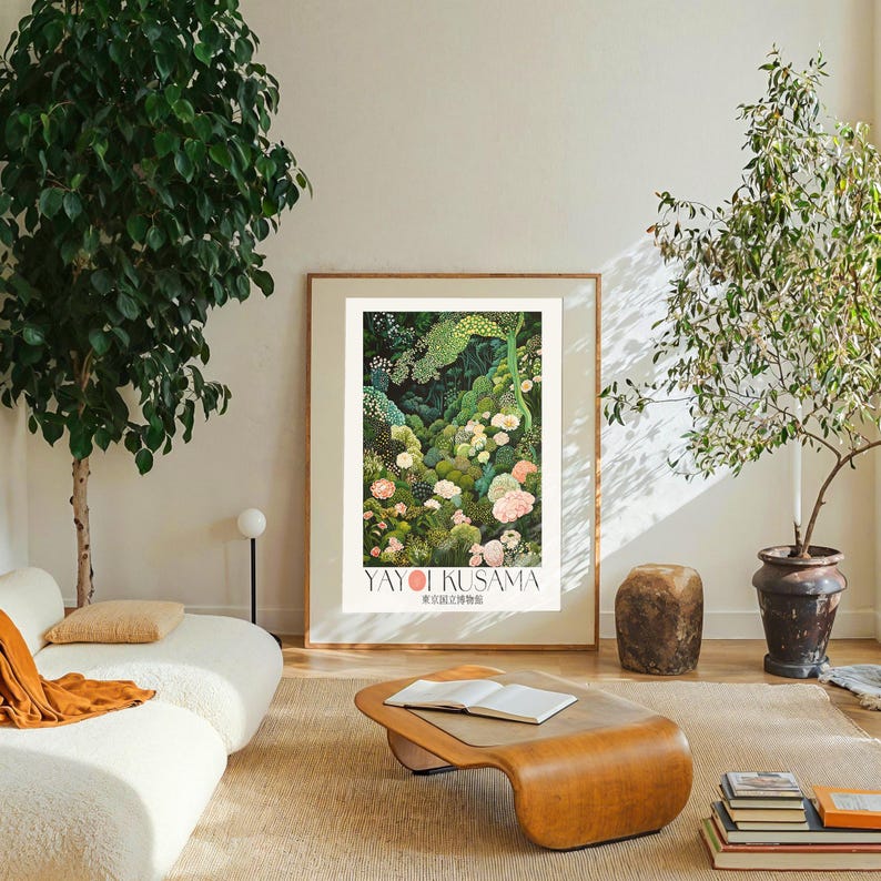 Maximalist Decor Yayoi Kusama Print Flower Market Print dopamine decor Floral Print Botanical printable Wall Art green Japanese Art