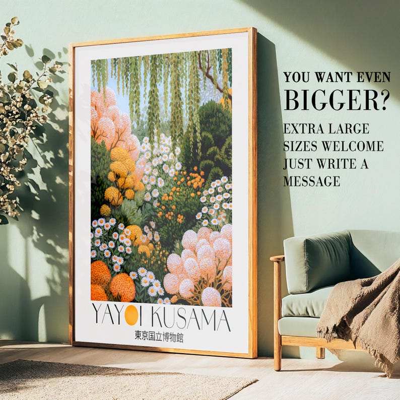 Japanese Wall Art Yayoi Kusama Poster dopamine decor Maximalist Wall Art Floral Print Botanical printable Wall Art green Japandi Wall Art