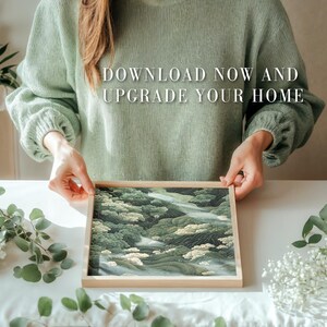 Japanese Forest Wall Art Maximalist Print Sage Green Wabi Sabi Painting japandi Art chinoiserie poster extra large printable wall art