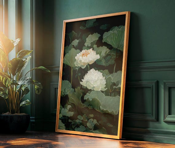 Floral Japandi Wall Art Digital Printable Lotus Flower Print