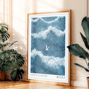Japandi Blue Coastal Wall Art printable Bird Wall Art nautical Japanese Ocean Wall art Wabi Sabi Poster Digital Download Art