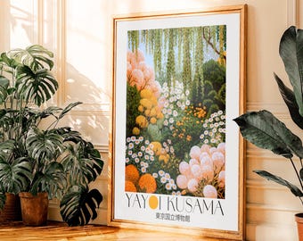 Japanese Wall Art Yayoi Kusama Poster dopamine decor Maximalist Wall Art Floral Print Botanical printable Wall Art green Japandi Wall Art