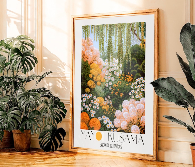 Japanese Wall Art Yayoi Kusama Poster dopamine decor Maximalist Wall Art Floral Print Botanical printable Wall Art green Japandi Wall Art