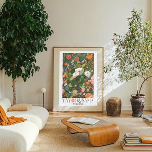 Yayoi Kusama printable Japanese Wall Art Floral sage green Japandi Wall Art Maximalist dopamine decor extra large Botanical Art Print