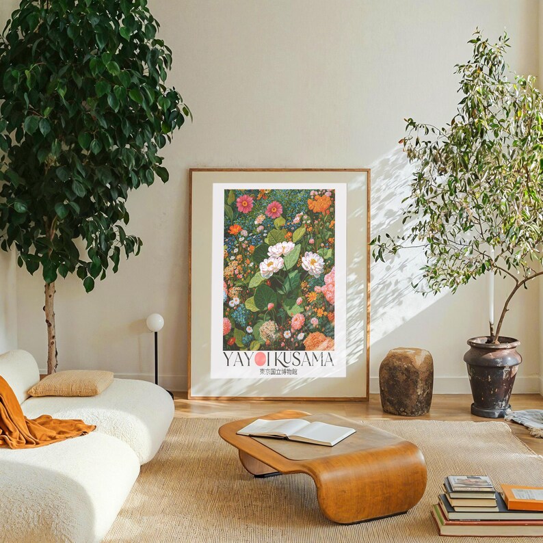 Yayoi Kusama printable Japanese Wall Art Floral sage green Japandi Wall Art Maximalist dopamine decor extra large Botanical Art Print