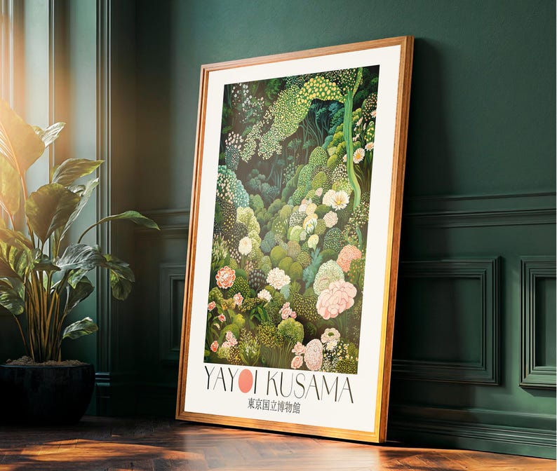 Maximalist Decor Yayoi Kusama Print Flower Market Print dopamine decor Floral Print Botanical printable Wall Art green Japanese Art