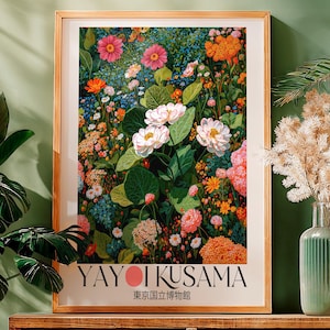 Yayoi Kusama printable Japanese Wall Art Floral sage green Japandi Wall Art Maximalist dopamine decor extra large Botanical Art Print