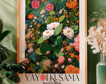 Yayoi Kusama printable Japanese Wall Art Floral sage green Japandi Wall Art Maximalist dopamine decor extra large Botanical Art Print