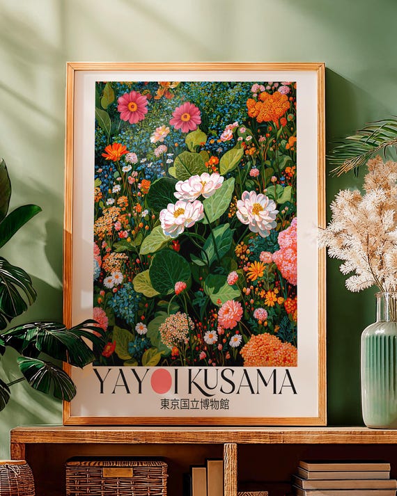 Yayoi Kusama printable Japanese Wall Art Floral sage green Japandi Wall Art Maximalist dopamine decor extra large Botanical Art Print
