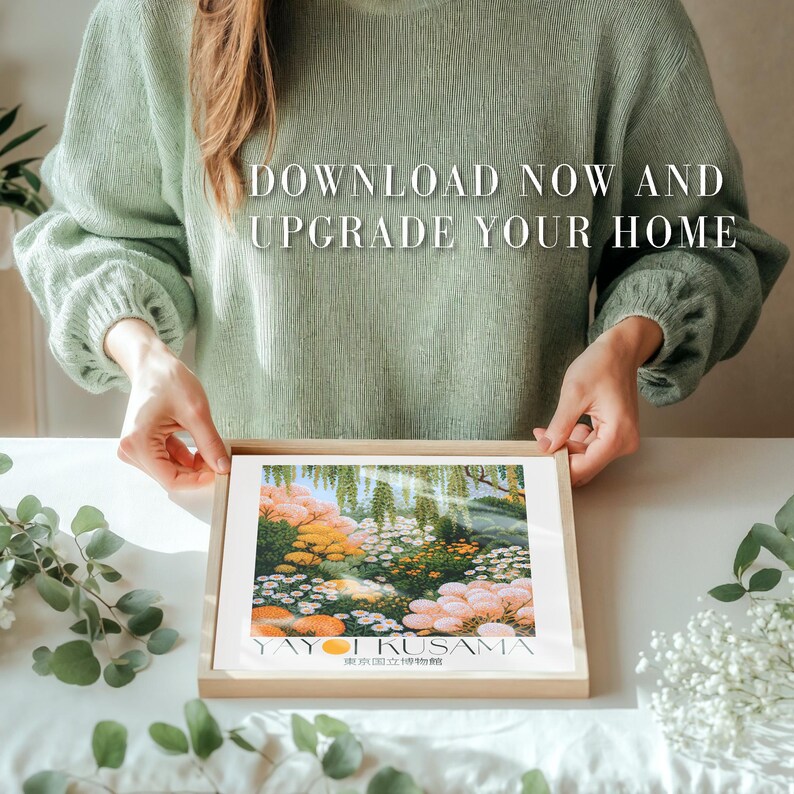Japanese Wall Art Yayoi Kusama Poster dopamine decor Maximalist Wall Art Floral Print Botanical printable Wall Art green Japandi Wall Art