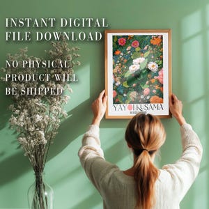 Yayoi Kusama printable Japanese Wall Art Floral sage green Japandi Wall Art Maximalist dopamine decor extra large Botanical Art Print