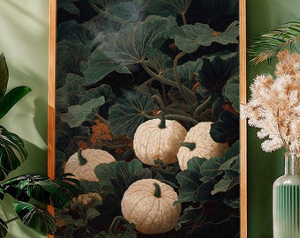 Sage Green Pumpkin Print Japanese oil painting Fall Decor Digital Download