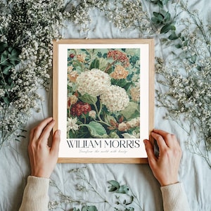 Maximalist Wall Art printable William Morris Hydrangea Print botanical sage green vintage Flower Poster extra large Floral wall art