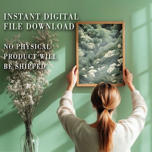 Japanese Forest Wall Art Maximalist Print Sage Green Wabi Sabi Painting japandi Art chinoiserie poster extra large printable wall art