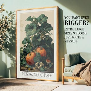 Autumn Pumpkin Print Botanical printable Fall Decor vintage Thanksgiving Prints Halloween Wall Decor large Kitchen Wall Art Food Lover Gift