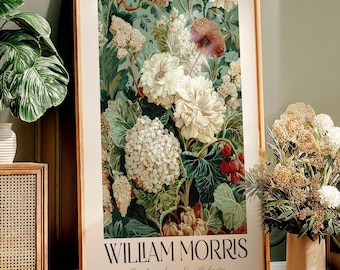 Floral Hydrangea Print maximalist William Morris Print botanical sage green Art Nouveau Flower Poster extra large printable wall art