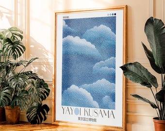 Yayoi Kusama Print Maximalist Wall Art Navy Blue dopamine decor Abstract Print polka dot printable Wall Art Japanese Art Wabi Sabi Poster