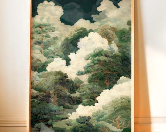 Japanese Wall Art maximalist Autumn Forest Print Botanical Japandi printable Fall Decor vintage Poster sage green extra large Wall Art