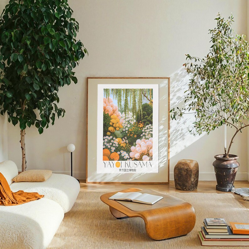 Japanese Wall Art Yayoi Kusama Poster dopamine decor Maximalist Wall Art Floral Print Botanical printable Wall Art green Japandi Wall Art