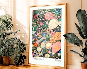 Yayoi Kusama Poster maximalist dopamine decor Japanese Wall Art Japandi Floral Print Botanical Wall Art Birthflower Gift for her
