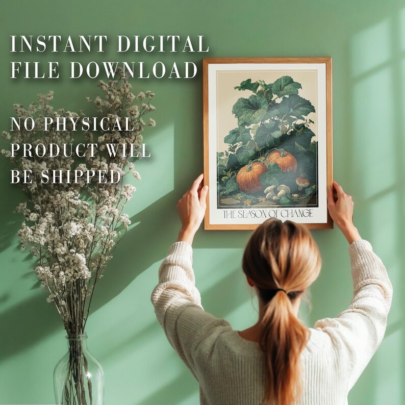 Autumn Pumpkin Print Botanical printable Fall Decor vintage Thanksgiving Prints Halloween Wall Decor large Kitchen Wall Art Food Lover Gift