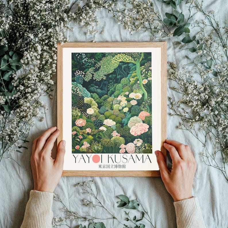 Maximalist Decor Yayoi Kusama Print Flower Market Print dopamine decor Floral Print Botanical printable Wall Art green Japanese Art