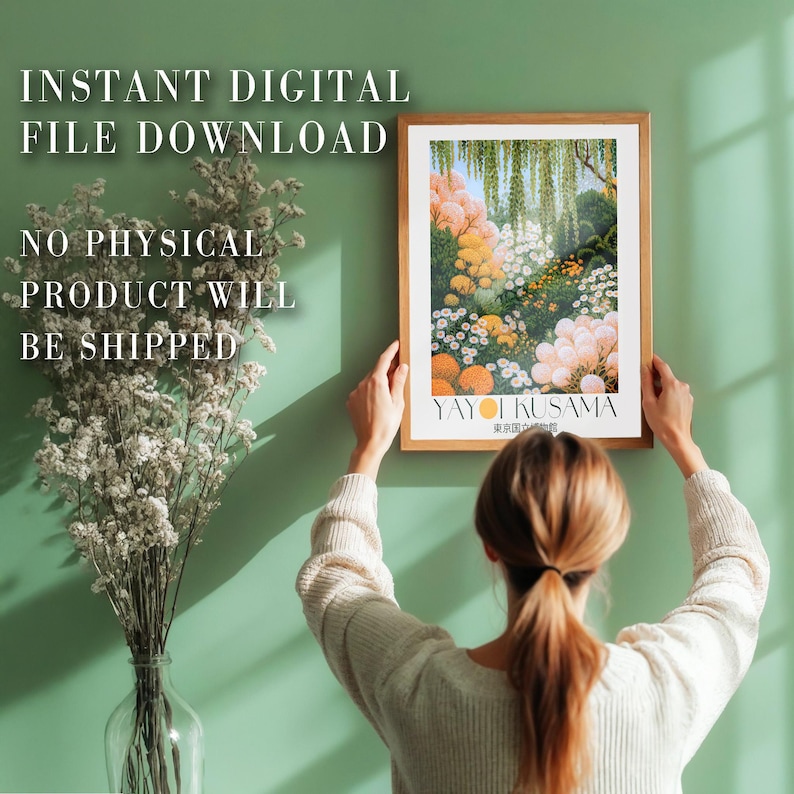 Japanese Wall Art Yayoi Kusama Poster dopamine decor Maximalist Wall Art Floral Print Botanical printable Wall Art green Japandi Wall Art