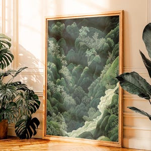 Japanese Painting printable Forest Wall Art sage green minimalist wabi sabi poster extra large Japandi Decor botanical textured Print