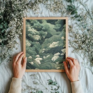 Japanese Forest Wall Art Maximalist Print Sage Green Wabi Sabi Painting japandi Art chinoiserie poster extra large printable wall art