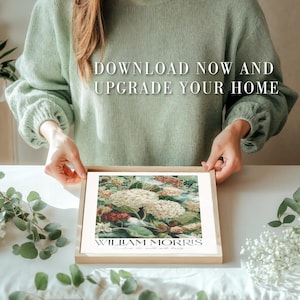 Maximalist Wall Art printable William Morris Hydrangea Print botanical sage green vintage Flower Poster extra large Floral wall art