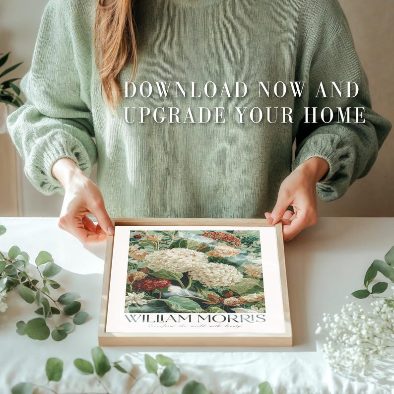 Maximalist Wall Art printable William Morris Hydrangea Print botanical sage green vintage Flower Poster extra large Floral wall art