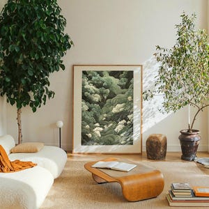 Japanese Forest Wall Art Maximalist Print Sage Green Wabi Sabi Painting japandi Art chinoiserie poster extra large printable wall art