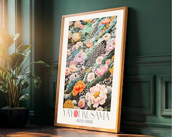 Yayoi Kusama Flower Print maximalist Japanese Wall Art printable Floral Poster