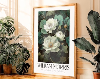 William Morris mid century modern Botanical prints vintage Floral printable Wall Art Home Decor large maximalist Green Flower Market Print