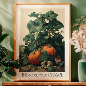 Autumn Pumpkin Print Botanical printable Fall Decor vintage Thanksgiving Prints Halloween Wall Decor large Kitchen Wall Art Food Lover Gift