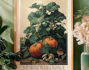 Autumn Pumpkin Print Botanical printable Fall Decor vintage Thanksgiving Prints Halloween Wall Decor large Kitchen Wall Art Food Lover Gift