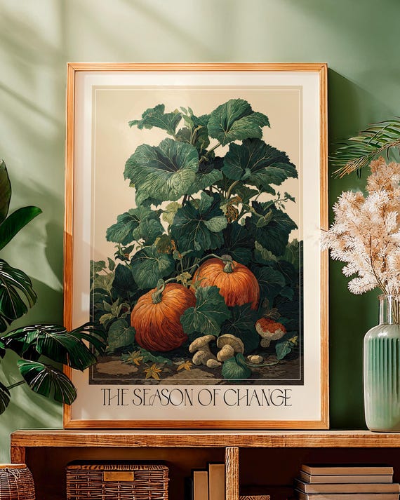 Autumn Pumpkin Print Botanical printable Fall Decor vintage Thanksgiving Prints Halloween Wall Decor large Kitchen Wall Art Food Lover Gift