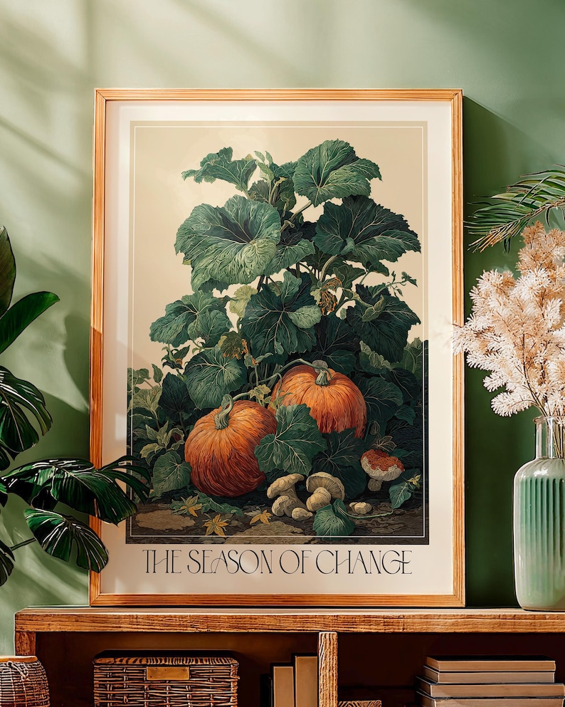 Autumn Pumpkin Print Botanical printable Fall Decor vintage Thanksgiving Prints Halloween Wall Decor large Kitchen Wall Art Food Lover Gift