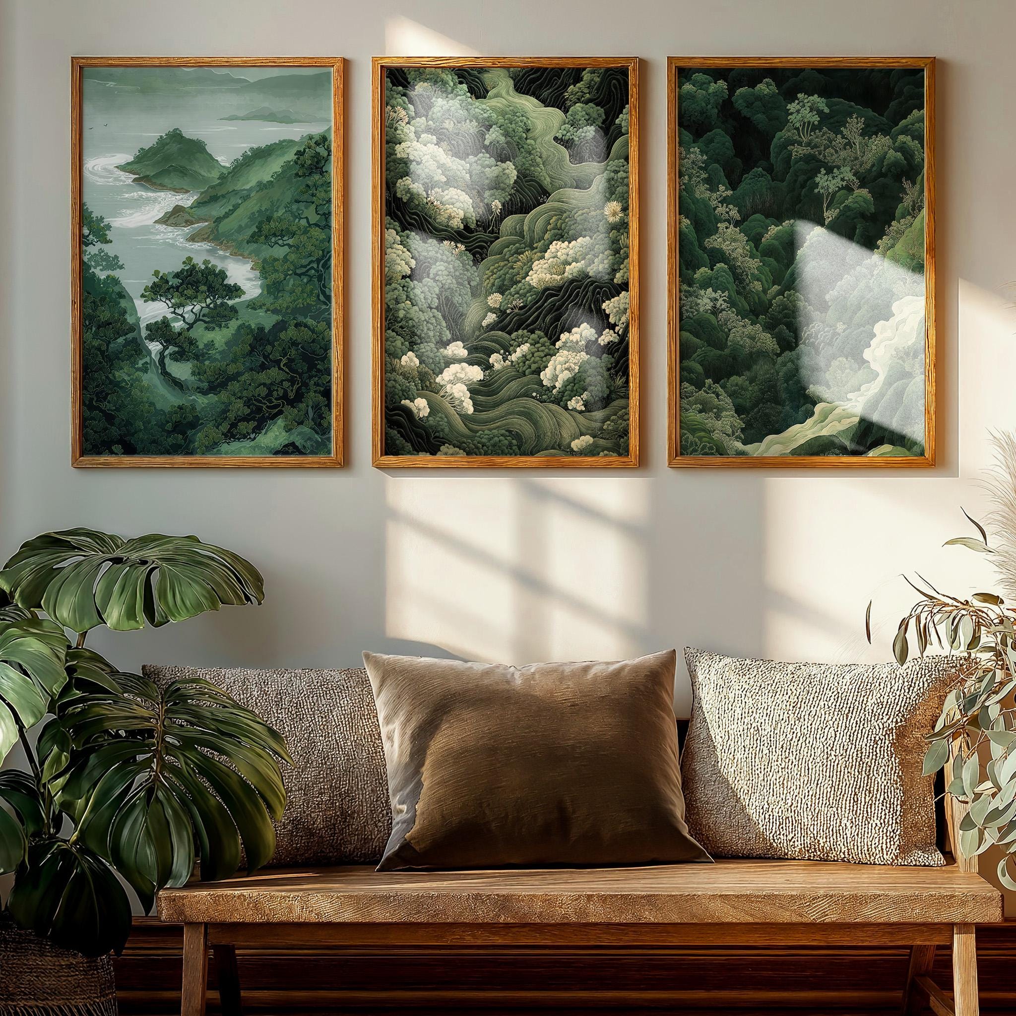 Japanese Wall Art Sage Green Forest Wabi Sabi Painting Japandi Gallery ...