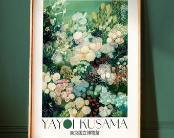 Printable Maximalist Decor Yayoi Kusama Print sage Green and pink floral Japanese Wall Art wabi sabi dopamine decor Poster Botanical Art