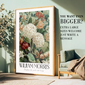 Maximalist Wall Art printable William Morris Hydrangea Print botanical sage green vintage Flower Poster extra large Floral wall art