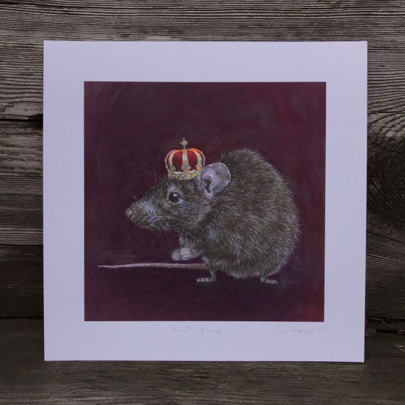 Painting of a rat king wearing a crown and robes