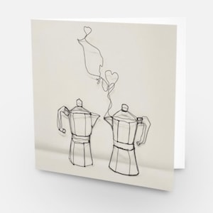 Biglietto di auguri. Voglia di un caffè? biglietto di scultura. Biglietto vuoto all'interno. Incontriamoci per un caffè, biglietto di auguri per il compleanno.