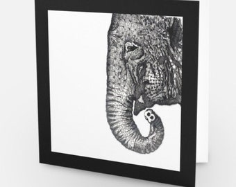 Greetings art card Blank inside. Elephant head