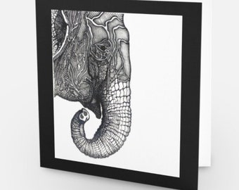 Greetings art card Blank inside. Elephant head elephants don’t forget