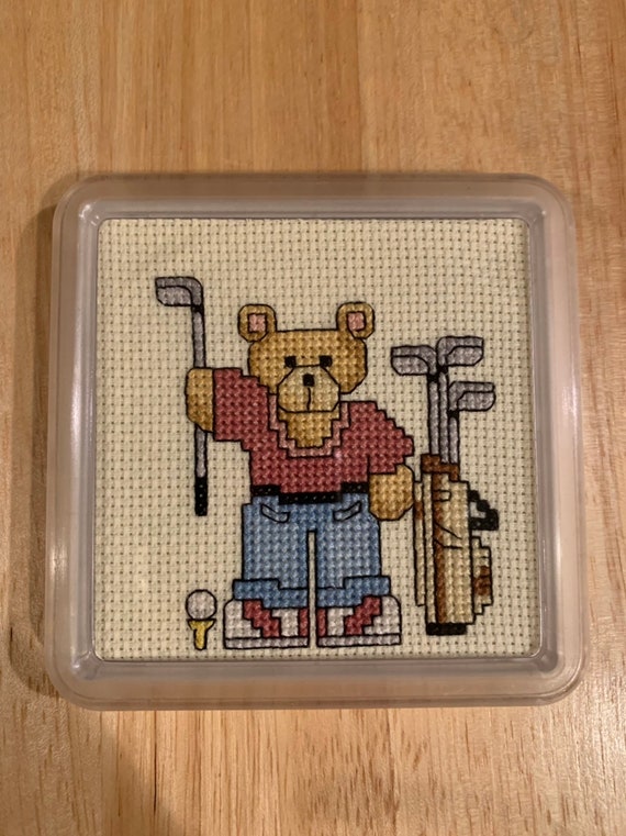 Golfer Bear Counted Cross Stitch Coaster Etsy