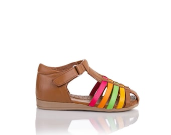 Leather Baby Sandals: Handmade Rainbow Toddler Girl Summer Shoes