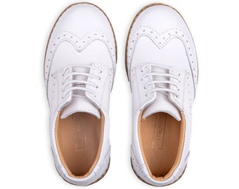 Timeless Tiptoes White Leather Lace-Up Shoes for Boys for Special Occasions and Christmas