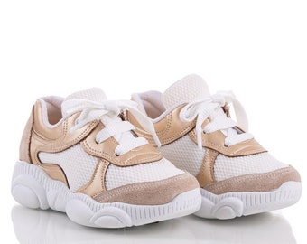 Toddler Gold Sneaker, Girl Gold Shoe, Leather Girl Trainers, Girl Sneakers, Baby Sneaker, Toddler Girl Shoe, Baby Trainers, Sneaker for Kid