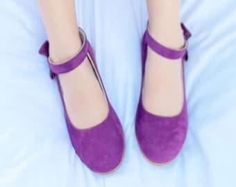 Purple Girls Shoes Purple Flower Girl Shoes Little Girls Dress Shoes Little Girls Purple Flats Girls Shoes Purple Velvet Girl Shoes